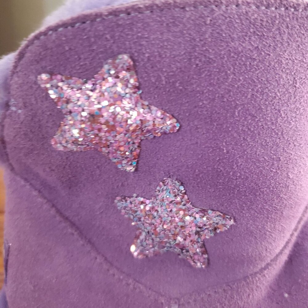 Koolaburra By UGG Purple Suede Kids Boots Glitter Stars Faux Fur Lining Size 4 - Picture 6 of 9
